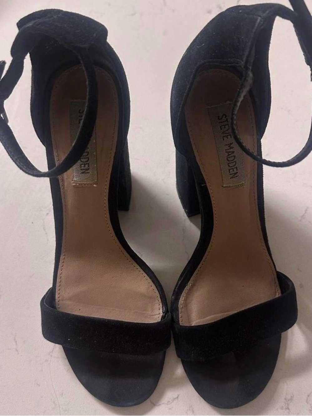 Steve Madden Black Suede Block Heel Sandals with Ankle Tie